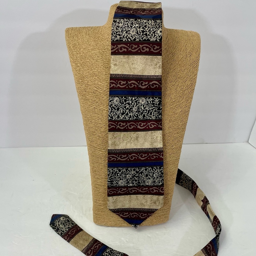 Umberto Bossi handmade silk men's tie stripe navy burgundy